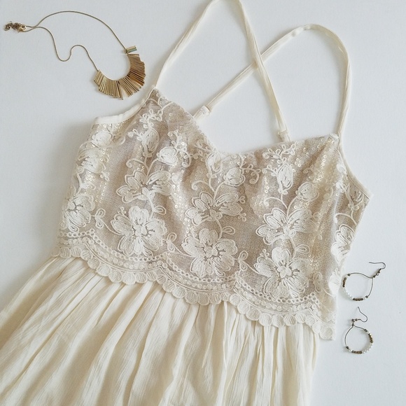 Hollister Dresses & Skirts - NWT White tiered sequined crossback dress